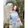 Sweet and spicy pure desire wind slanted shoulder one-word shoulder short-sleeved T-shirt off-shoulder versatile and thin niche top summer explosion