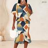 Women Plus Size Geometric Printed Two Piece Skirt Set Batwing Sleeve Ruffle Hem Top Fishtail Skirt