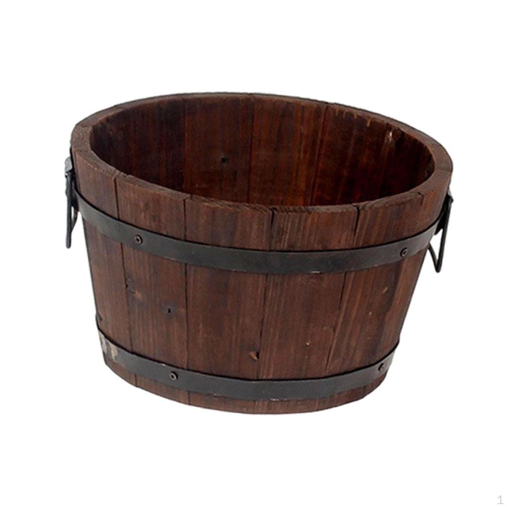 Barrel Planter Preservative Wooden Decorative Ornament Flower Bucket Pot for Backyard Garden