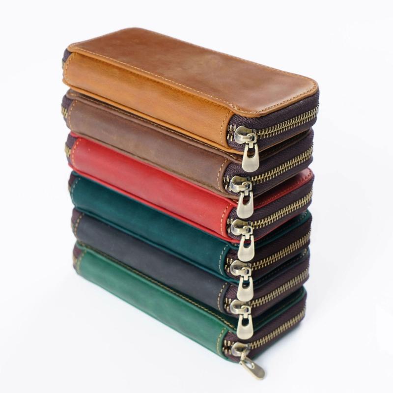 Hard Shell Leather Pencil Case Zipper Pen Case 3 Pen Slots Large Compartment