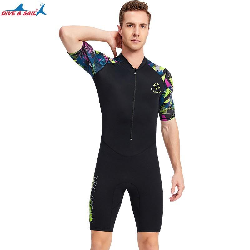 Muta corta da uomo in neoprene da 1,5 mm, manica corta, pantaloni, per snorkeling, surf, nuoto, protezione UV