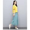 Women's Cotton Linen 2-Piece Set Short Sleeve Blouse & Wide Leg Pants