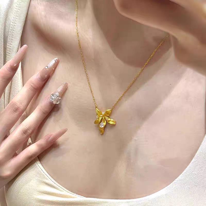 Vietnam Sand Gold Iris Necklace & Ring Set – Luxurious Valentine's Day Gift for Women
