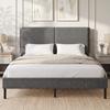 Double Bed Frame, 140 x 190 cm, Slatted Base and Headboard, Linen, Storage Underneath, Grey