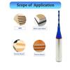 CNC Router Bit Down Cut 1/16 inch Cutting Dia 1/4 inch Shank Solid Carbide End Mill with Nanco Blue Coating CNC Bits for Wood Cut 3D Carving