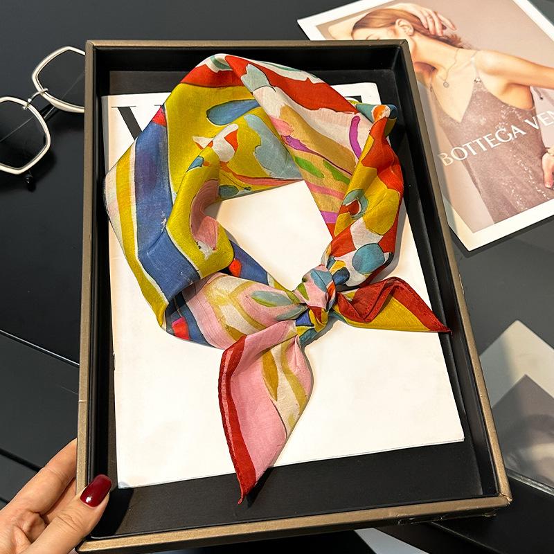 30% Silk 70% Cotton Scarf Women Square Neck Shawls Wraps for Ladies Foulard Scarves Pashmina Female Hijab Bandana Bufanda 70cm