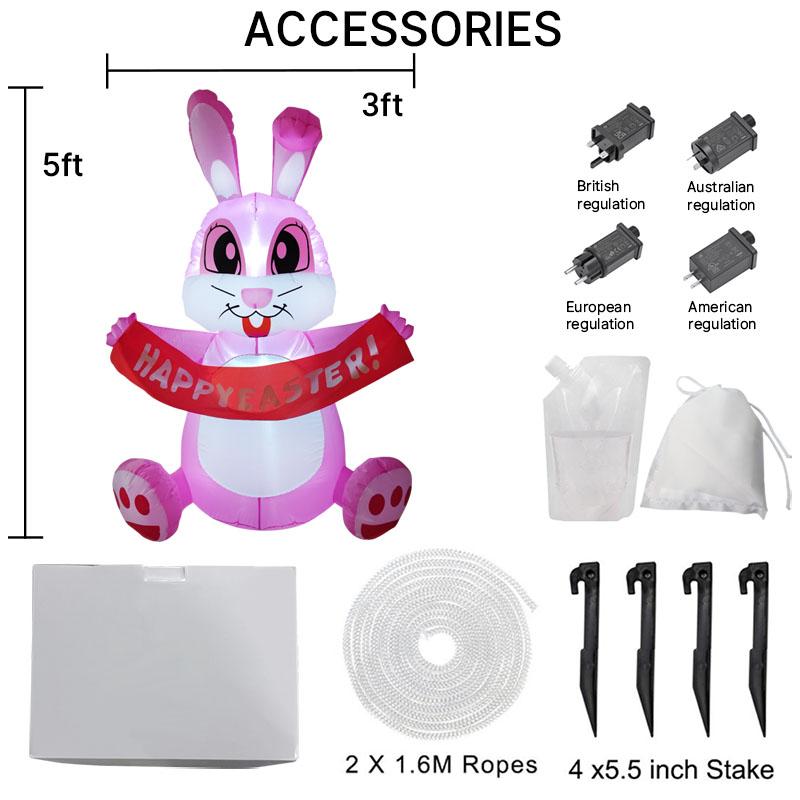1.5M/4.9FT Easter DIY Inflatable Toy Rabbit Pulling Banner with LED Lights Outdoor Garden Yard Holiday Festival Decoration