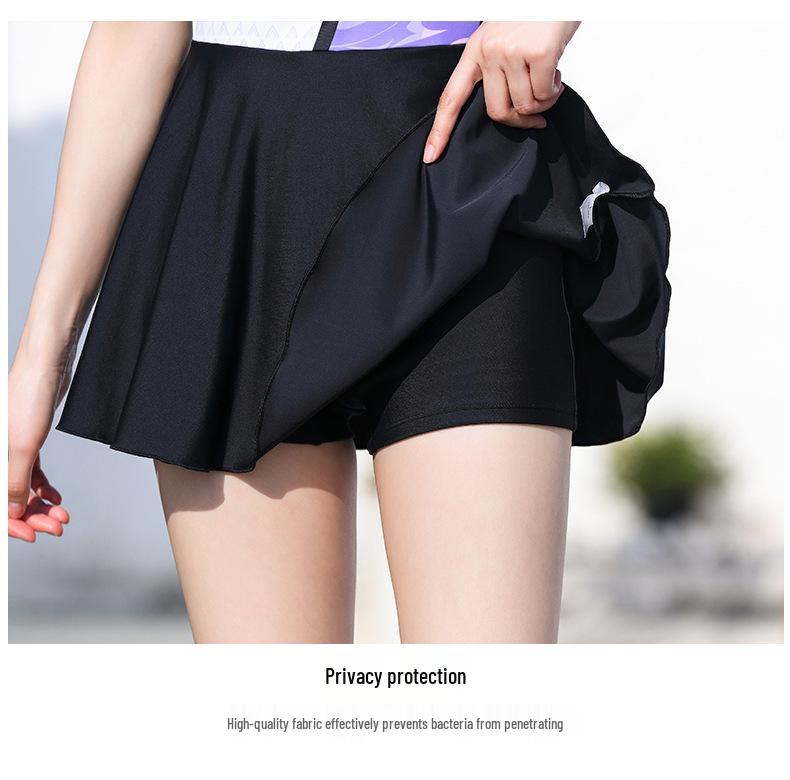 2026 Women's One-Piece Skirted Swimsuit, Short Sleeve, Plain Patchwork Design, Customizable.