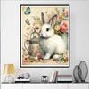 Flowers and Rabbit Full Diamond Painting Set, 5D Colorful Round Gemstone DIY Cross Stitch Decoration Home Wall Mural