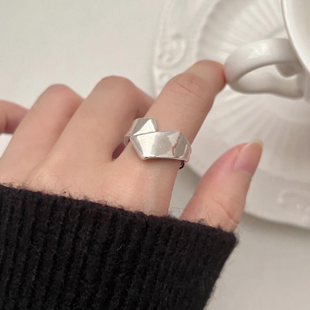 925 Silver Open Finger Ring Punk Heart Irregular Geometric Stackable For Women Girl Jewelry Gift Dropship