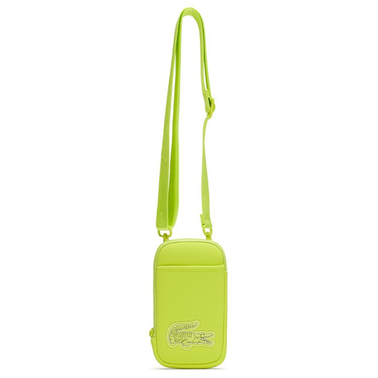 Lacoste Crocodile Logo Embroidered Detachable Adjustable Shoulder Strap Fabric Phone Bag Mini Unisex Shoulder Bag Fluorescent-Yellow Black NU4179PE Neon Yellow