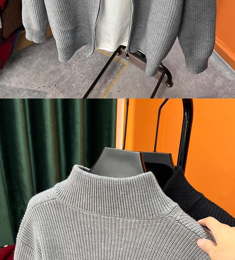 Men's Slim Fit Stand-Up Collar Zip-Up Cardigan - Versatile Solid Color Knitwear for Autumn and Winter