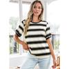 Womens Striped Contrast Color Loose Round Neck Short Sleeve Casual T Shirt