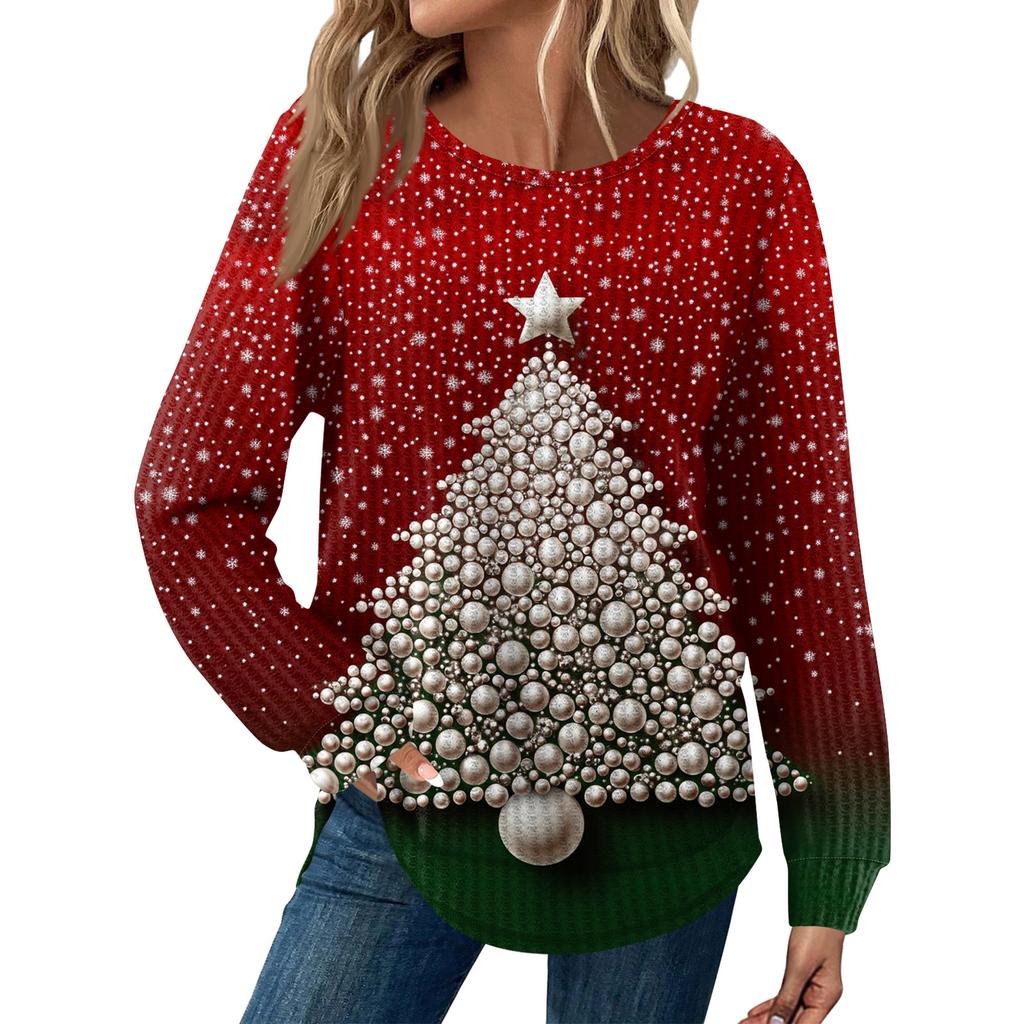 Dámská móda Dlouhý rukáv Vánoční Volný Dlouhý rukáv Kulatý výstřih Ležérní Top