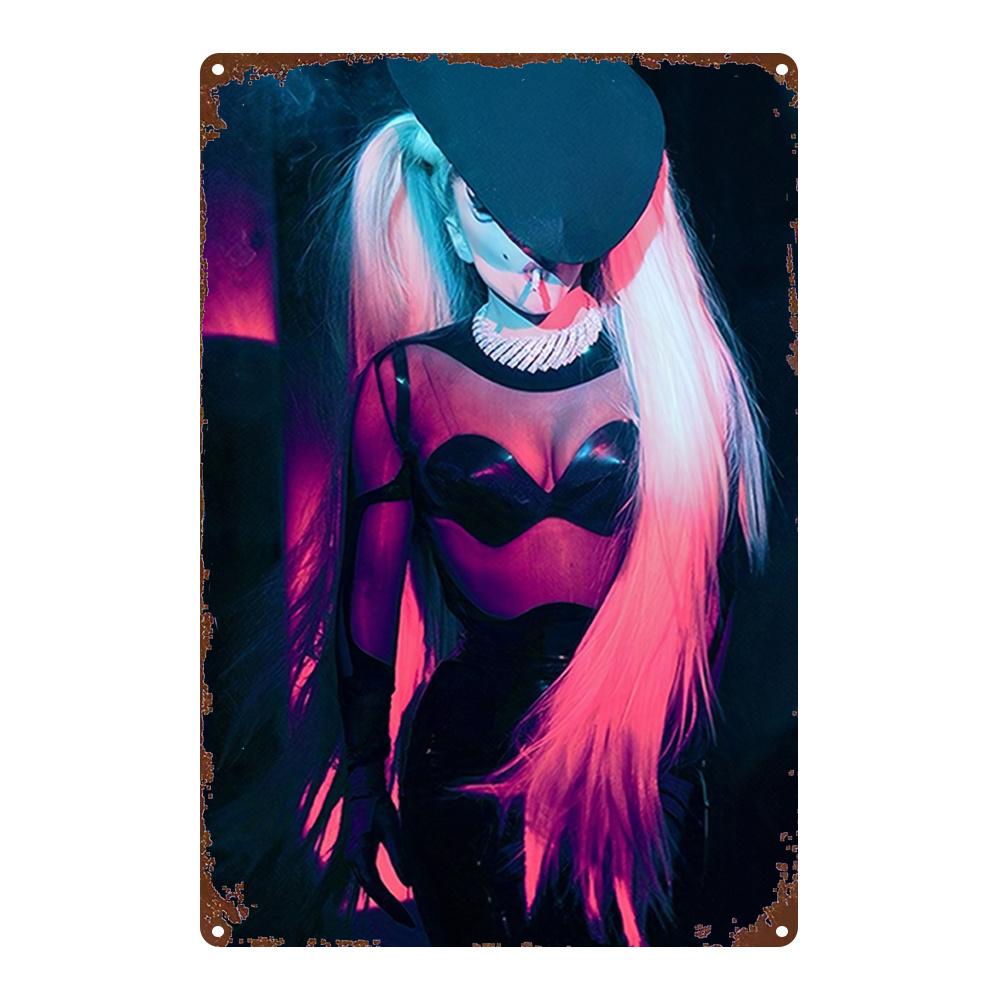 

D Mystic Girl Black Lace Pink Hair Metal Sign x Inch Wall Art Vintage Home Decor 20x30cm（7.8x11.8inch）