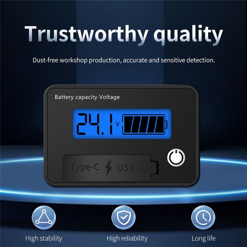 AEE4-DC 8-30V LCD Digital Battery Voltmeter Capacity Indicator Lithium Acid Battery Voltage Tester Meter Tool Typec Output