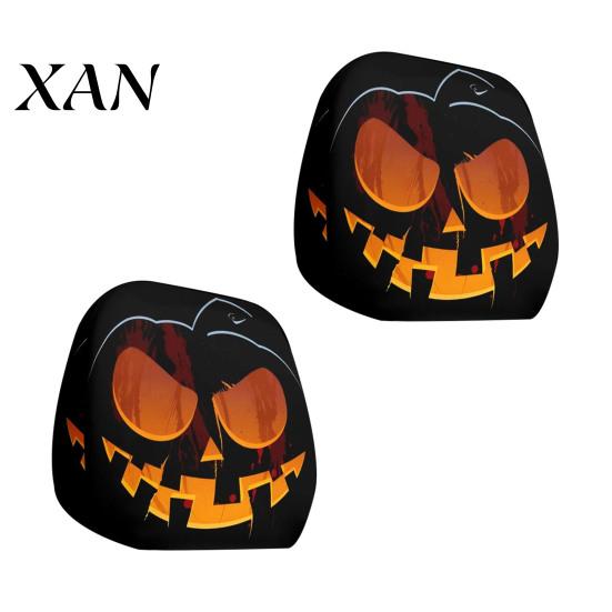 Vehicle Interior Comfort Accessories Halloween Car Headrest Cover, Scary Pattern Print Stretchable Soft Fabric Guard Protector, Breathable Polyester