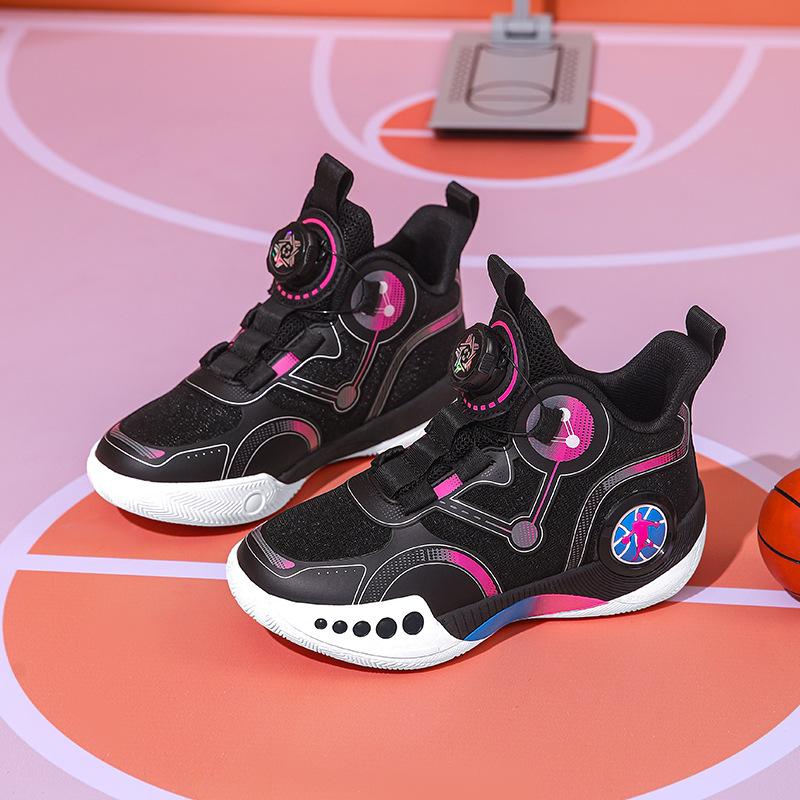 Mesh breathable children's basketball shoes boys spring boys sports shoes rotating button running shoes trendy casual shoes