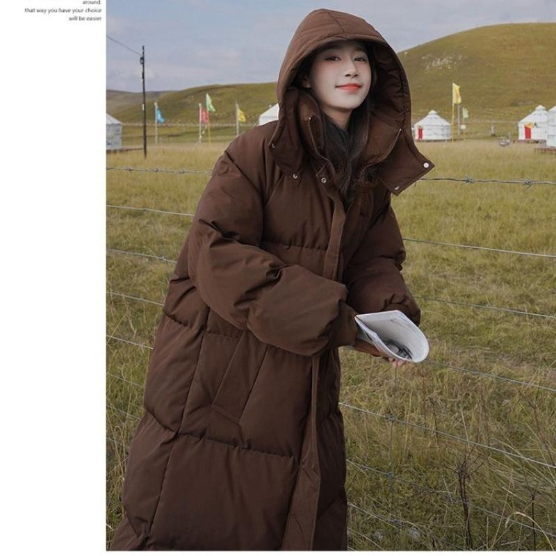 

Пуховик женский длинный ниже колена новый стиль зимний свободный куртка-хлеб утолщенная хлопковая куртка XXL