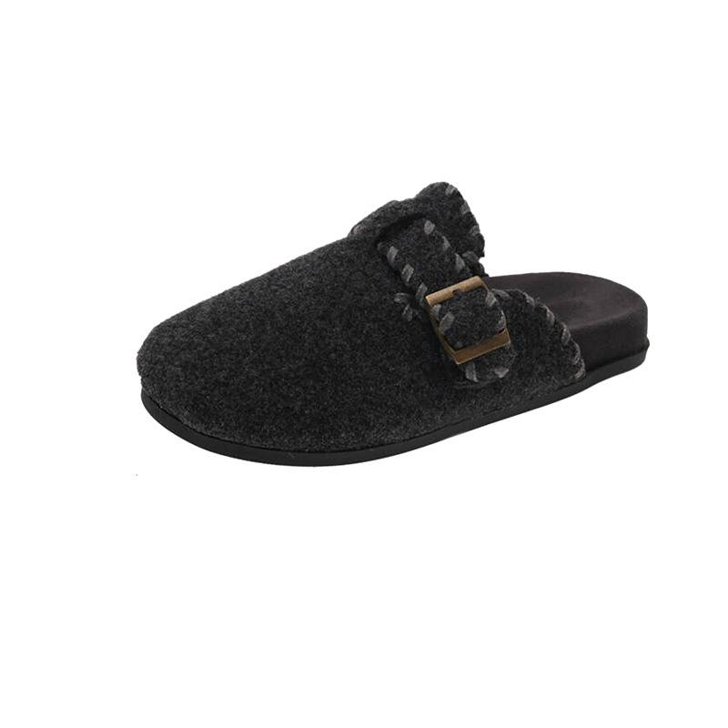 2025 Autumn New French Round Head Flat Bottom Half Slippers Women's Wear Versatile Fashion Bag Head Slippers Women's Shoes