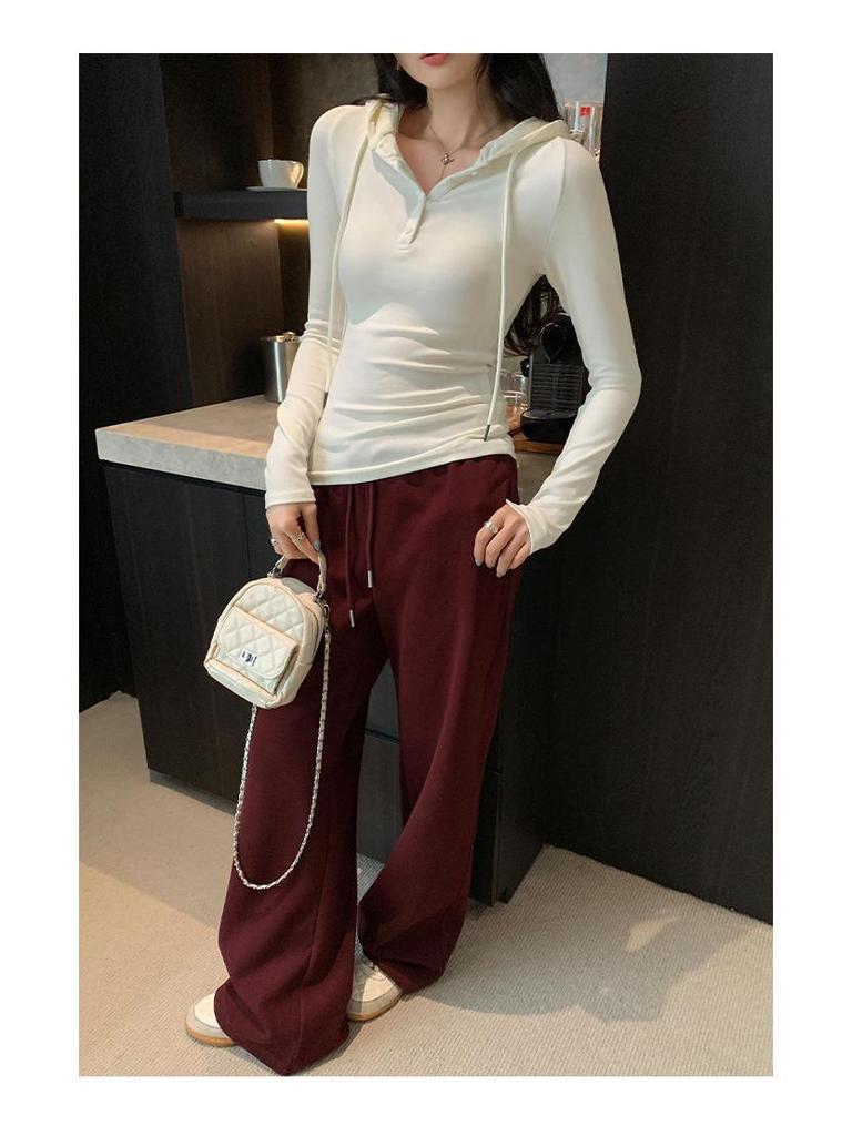 Women's Slim Fit Hooded Henley with Long Sleeves - Comfortable, Skin-Friendly Autumn/Winter Base Layer Top