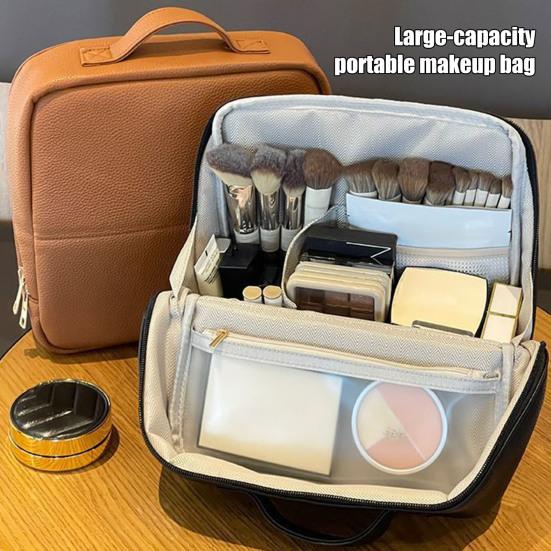 Standing Cosmetic Bag Stand-up Travel Makeup Bag Toiletry Organizer with Multiple Compartments for Women Vacation Business Trips Daily Use