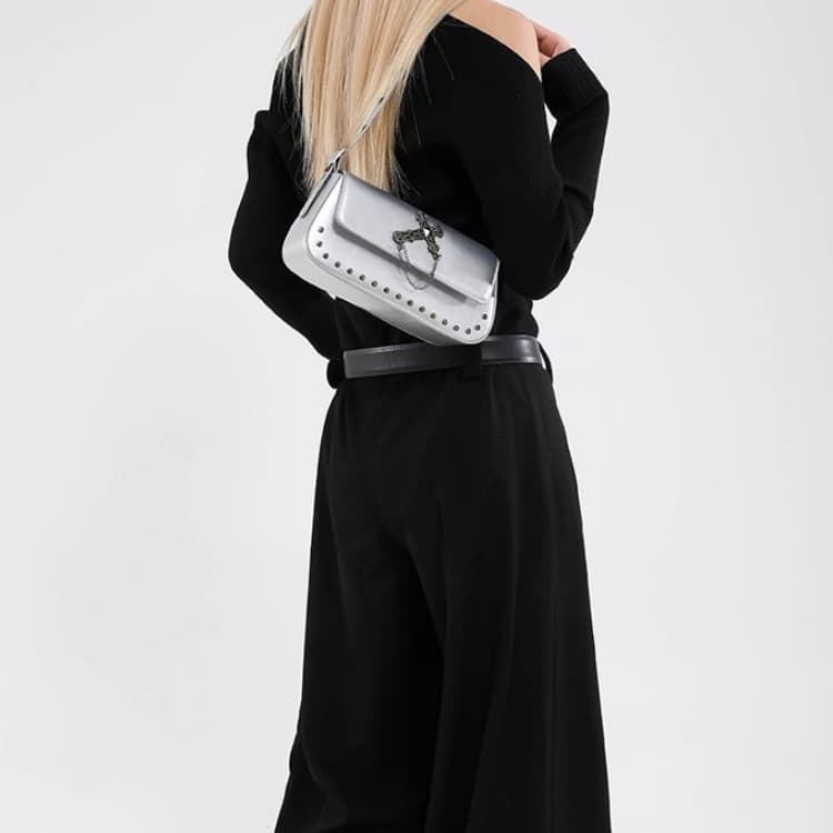 Nieten-Kreuz-Achseltasche Damen-Schultertasche