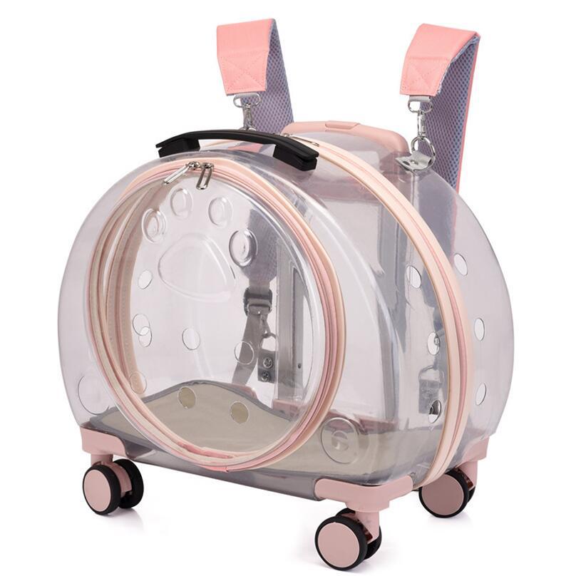 

Pet trolley cat bag transparent space capsule double shoulder breathable dog going out portable universal wheel pet air case