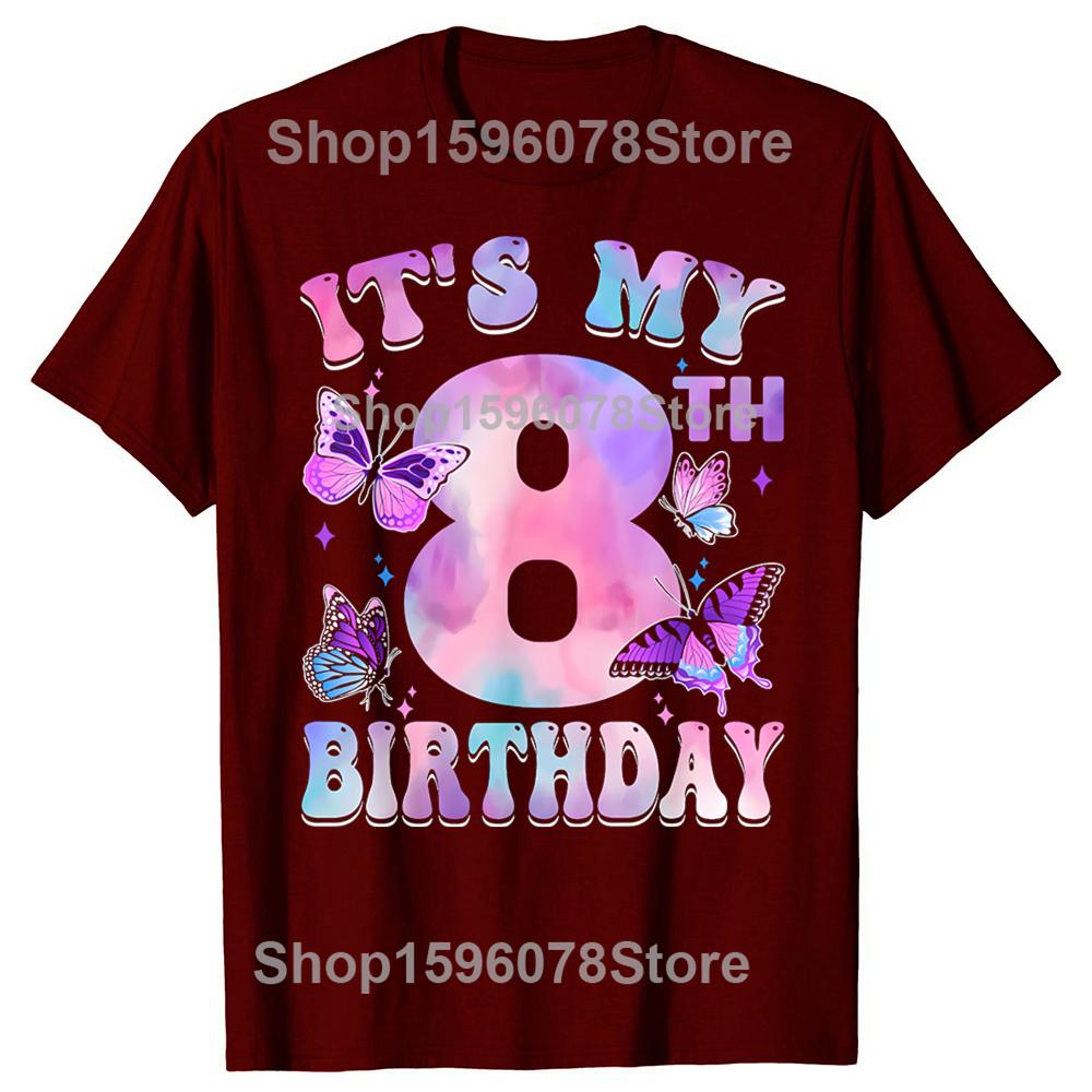Its My 8th Birthday Butterfly Theme 8 Year Old Party Girl TShirt Men Women Cotton Short Sleeve Oversized Loose Tshirt Tops