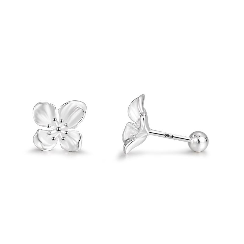 925 Silver Flower Stud Earrings for Girls Korean Screw Ear Bone Nail Ladies Piercing Jewelry Lily Design
