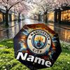 Custom Name Personalized Manchester City FC Print Umbrella, Auto Open Close, 8‑Rib Sturdy Frame, Commute Camping Hiking Use, Birthday Gift