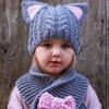 Autumn and Winter Children's Knitted Wool Hat Sweet Cat Baby Scarf Two-piece Set Warm Neck Protector Cartoon Hat