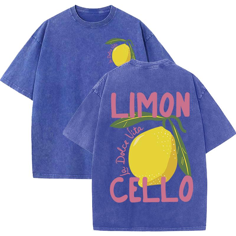 Lemon Cello Fresh Fruit Pink Letter Washed T-Shirt Womens Y2K Summer T Shirts Oversized Cotton Tops Loose Soft Short Sleeve