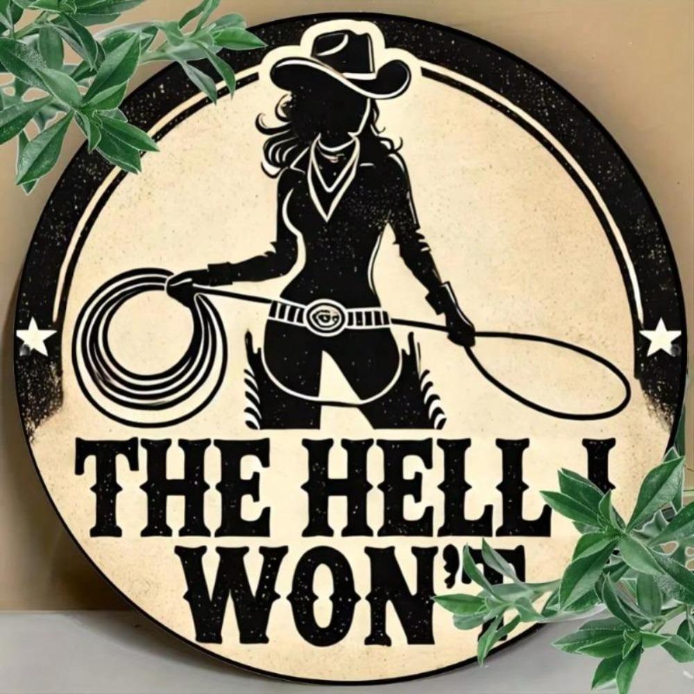 Cowgirl Vintage Tin Sign Western Wall Decor Aluminum Round Art