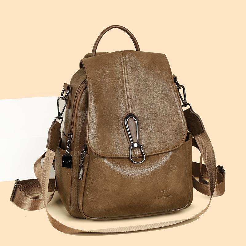 Vintage Backpack Women's PU Backpack Large Capacity Multifunctional Shoulder Bag