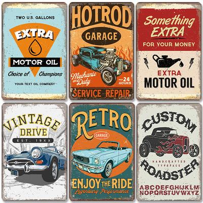 Klasické garážové cedule Kovové plechové cedule Vintage auto Motorový olej Benzín Kovová deska Nástěnná dekorace Garážový klub Bar Pánská jeskyně
