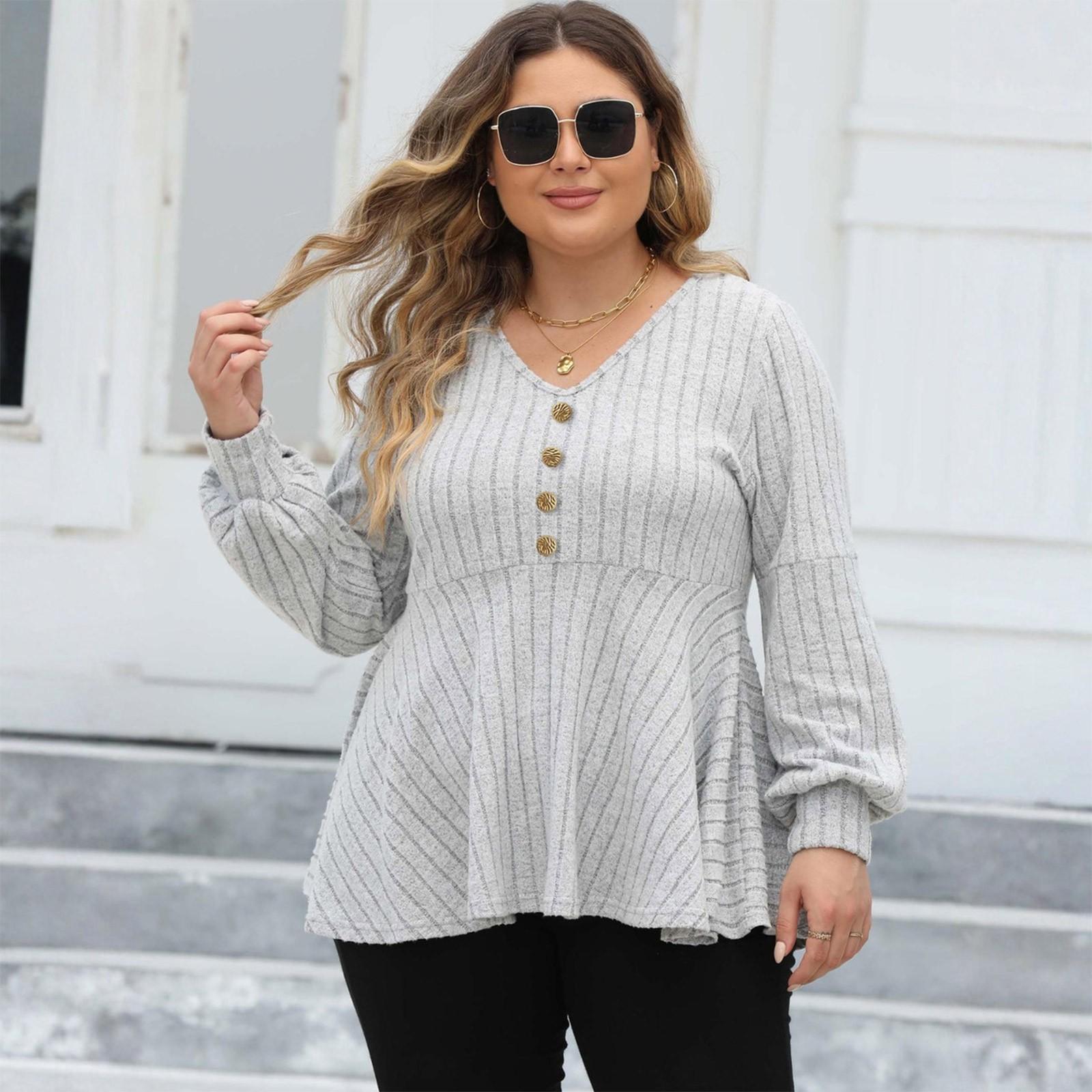 

Women s Tops Plus Size Women s Babydoll Top V-Neck Pierced Fleece Sleeve T-Shirt Decorated Top XXXL