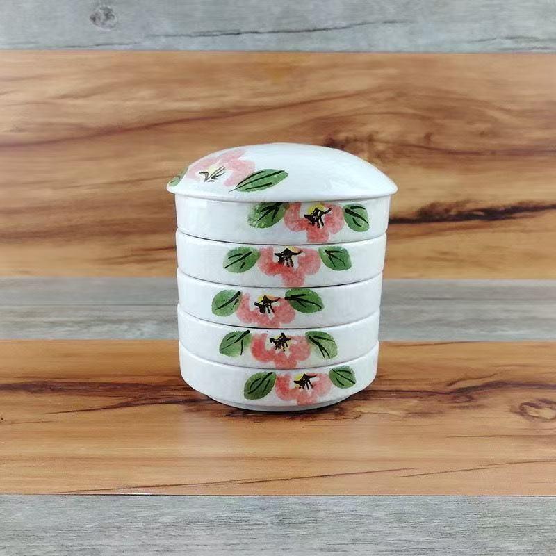 Antique Style Porcelain Ceramic Palette with Lid - Small Gouache & Watercolor Inkstone Dish