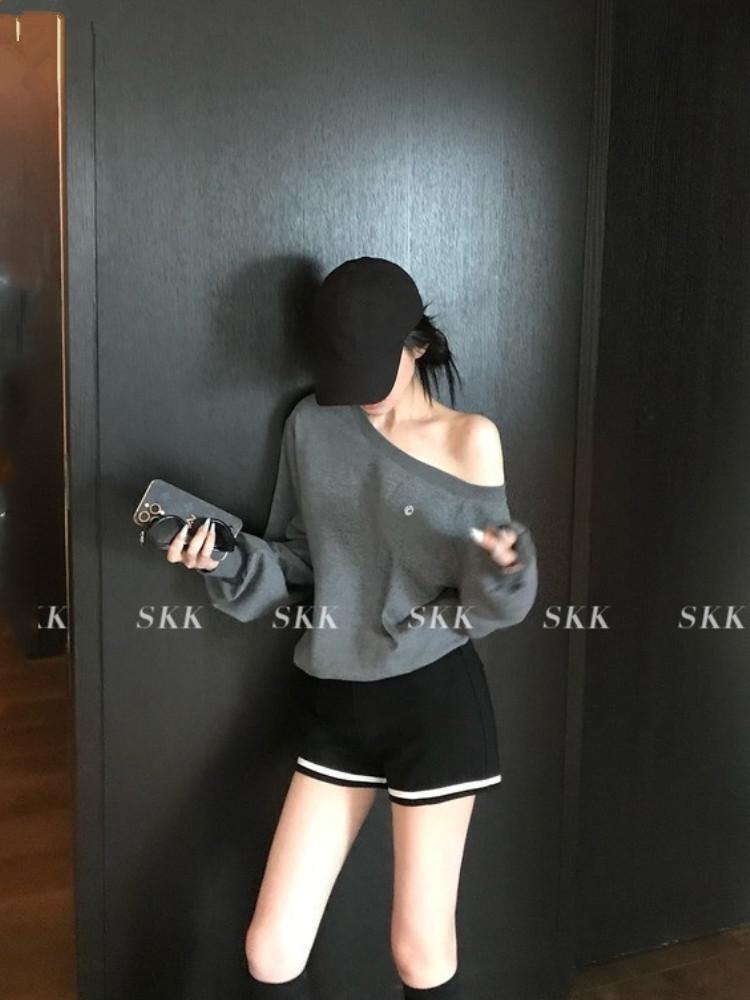 

Свитшот с открытым плечом свободного кроя для женщин, ранняя осень M (90-105 lbs)