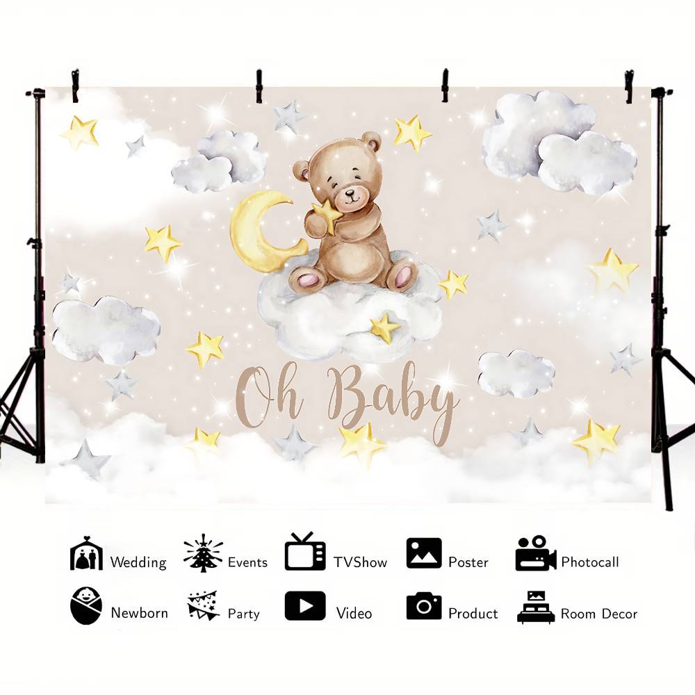 Aby Bear Hot Air Balloon Baby Shower Background Photography Castle Wizard Platform Decoration Gifts Props Poster