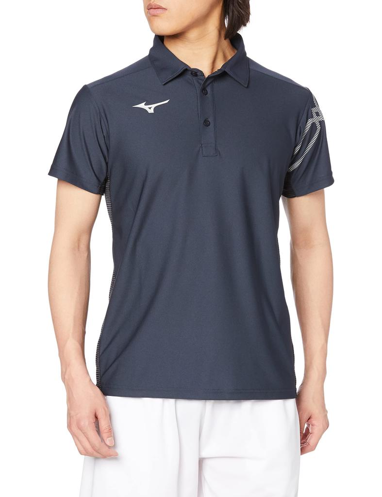 Mizuno MC Line Training Polo Short College Size S Shirt, Sleeve, Moisture-Wicking, Quick-Drying, 32MAA170, Blue,