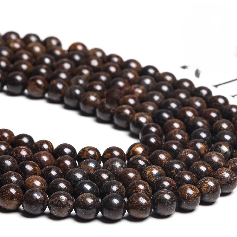 Bronzit Kaffee Messing Stein Natürliche Runde Perlen 15" Strang Glatte Lose Zwischenperlen 4/6/8/10/12mm für Schmuckherstellung DIY Armbänder Zubehör