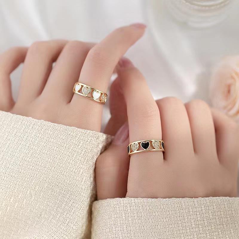 Fashion Ladies Crystal Love Heart Adjustable Open Rings Jewelry