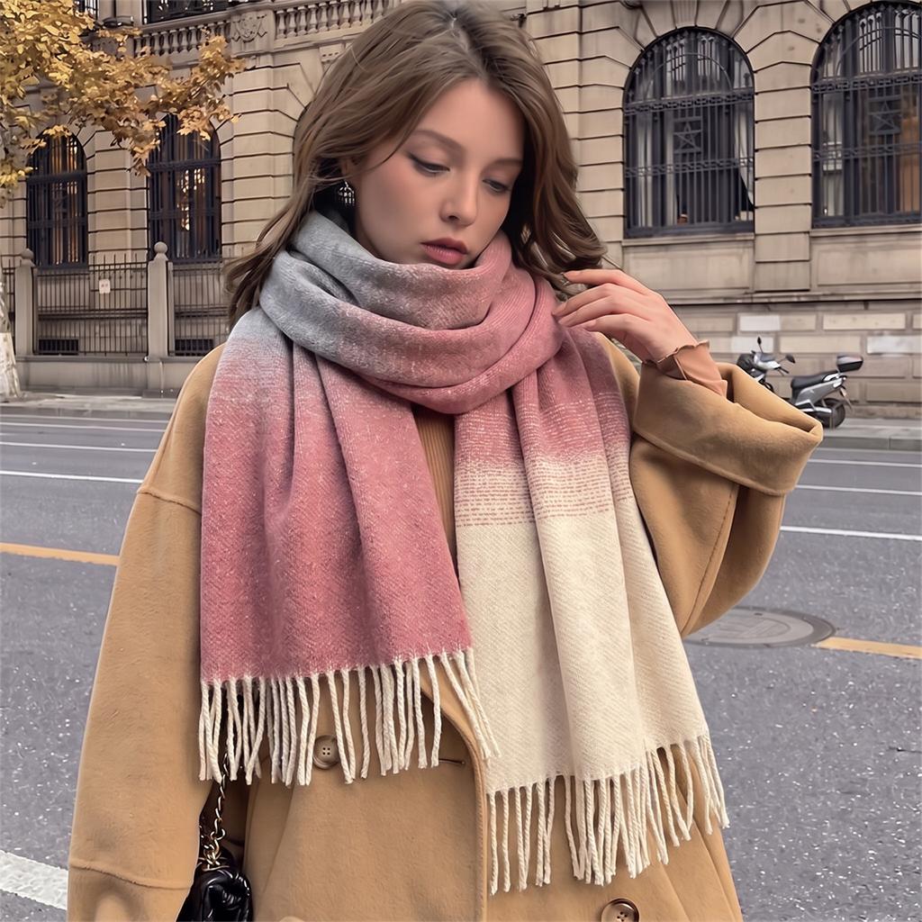 Fashion Ombre Gradient Tassel Scarf Women Soft Imitation Cashmere Shawl Warm Winter Neck Wrap City Streetwear Lady Fashion Gift