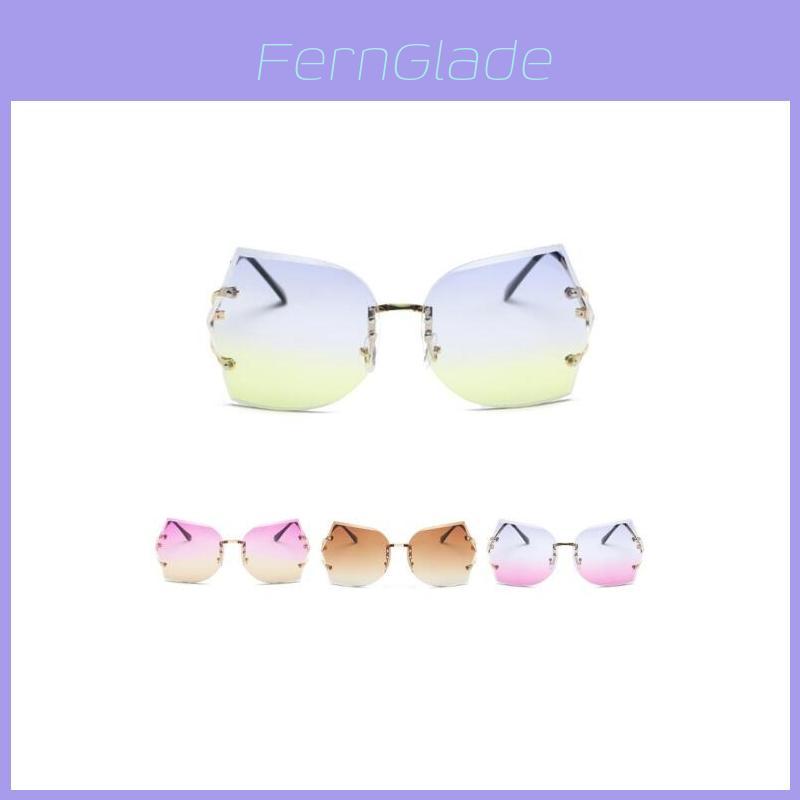 Rimless Transparent Women Glasses Oversized Clear Lens Sunglasses Color Gradient