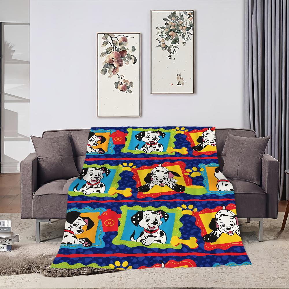 Cartoon Dog 101 D-Dalmatians-s Pattern Blanket Plush Nap Sofa rug for Living Room Office Bedroom Birthday Home Travel Kid Gifts