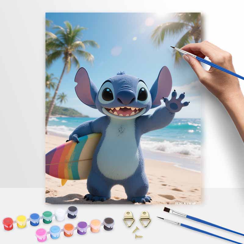 Disney Digital Oil Painting Art Kit Stitch Surf Beach Hand Filled Home Decor