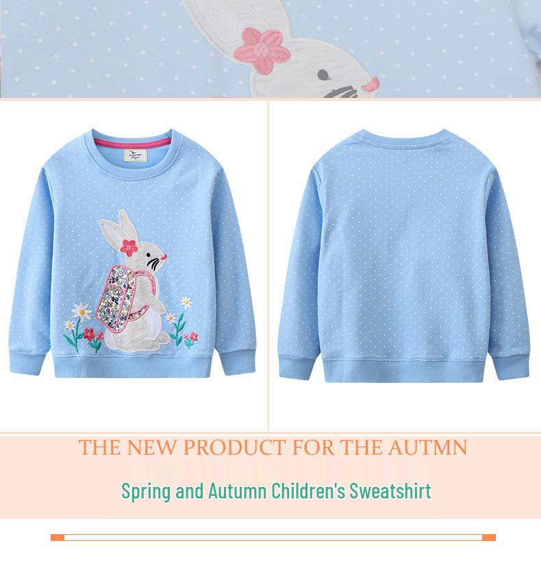 Girls' Cartoon Terry Pullover Sweatshirt: Ribbed Collar, Long Sleeve, Ideal As a Spring/Autumn Base Layer, New Arrival In Baby Clothes.