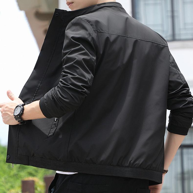 Men's Autumn Casual Stand Collar Jacket Thin Jacket Pure Color Loose Jacket Fashionable Jacket for Men