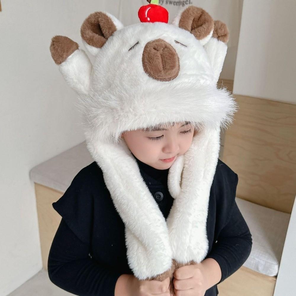 Cold Proof Warm Hat Cute Capybara Hooded Hat Scarf Fashion Ear Protection Cap  Winter